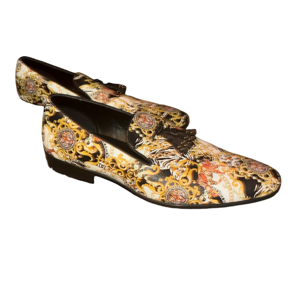 Aldo Mens Baroque Tiger Print Tassel Loafers Black Gold Slip On Shoes Size 10 - Picture 7 of 9